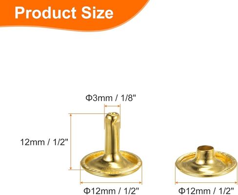 Generic 60 مجموعة من المسامير الجلدية ذات الغطاء المزدوج، 12 × 12 مم، غطاء دائري أنبوبي معدني، مسامير جلدية لتصنيع حزام القماش، طوق الحيوانات الأليفة، إصلاح وتزيين حقيبة الحذاء، ذهبي in Kuwait