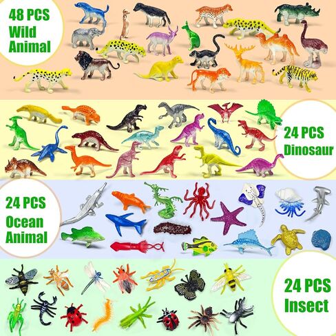 120PCS Mini Animal Figurines Toys Set, 4 Themes Dinosaur Ocean Jungle Insect Playset, Realistic Simulation Wildlife Figures, Bulk Party Favors Supplies, Home Desk Decor for Collectors in Saudi Arabia