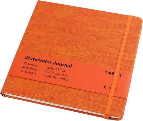 CuppaClip Leather Watercolor Journal, 300gsm/140lb 100% Cotton Cold Press Paper, 20 Sheets Acid-Free Travel Sketchbook–Professional Art Notebook for Painting, Drawing, Travel (Blue, 5.8x3.7in) in Saudi Arabia