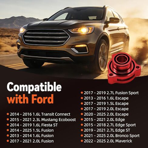 محول صمام النفخ BOV قطع غيار السيارات مناسب لسيارات Ford Fiesta Mustang Fusion Edge Escape Transit Bronco 1.5L 1.6L 2.0L 2.3L 2.7L المزيد من النماذج، مناسب لـ EcoBoost Turbo - CNC Billet Aluminium Red in Kuwait