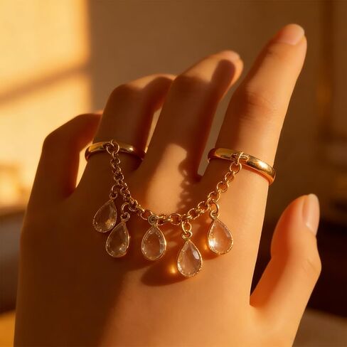Stackable Chain-Style Double-Band Women's Ring Cubic Zirconia Rings Gold-Plated & Silver-Plated Stackable Ring For Women in Saudi Arabia