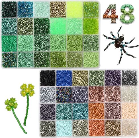 LET'S BEADING 19200Pcs 2mm Glass Seed Beads Small Craft Beads 12/0 for DIY Bracelet Necklaces Crafting Jewelry Making Supplies (48 Colors, Green/Metallic Series) in Saudi Arabia