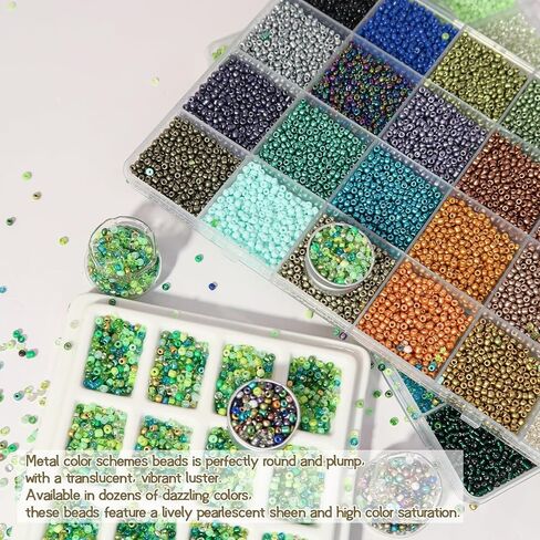LET'S BEADING 19200Pcs 2mm Glass Seed Beads Small Craft Beads 12/0 for DIY Bracelet Necklaces Crafting Jewelry Making Supplies (48 Colors, Green/Metallic Series) in Saudi Arabia