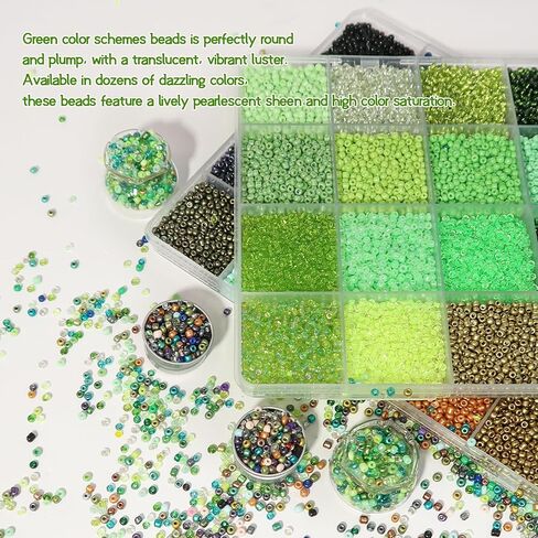 LET'S BEADING 19200Pcs 2mm Glass Seed Beads Small Craft Beads 12/0 for DIY Bracelet Necklaces Crafting Jewelry Making Supplies (48 Colors, Green/Metallic Series) in Saudi Arabia