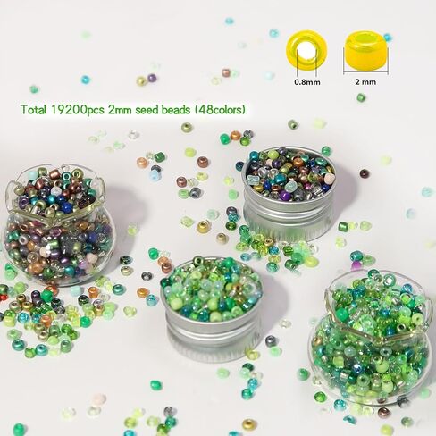 LET'S BEADING 19200Pcs 2mm Glass Seed Beads Small Craft Beads 12/0 for DIY Bracelet Necklaces Crafting Jewelry Making Supplies (48 Colors, Green/Metallic Series) in Saudi Arabia