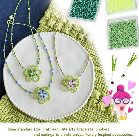 LET'S BEADING 19200Pcs 2mm Glass Seed Beads Small Craft Beads 12/0 for DIY Bracelet Necklaces Crafting Jewelry Making Supplies (48 Colors, Green/Metallic Series) in Saudi Arabia