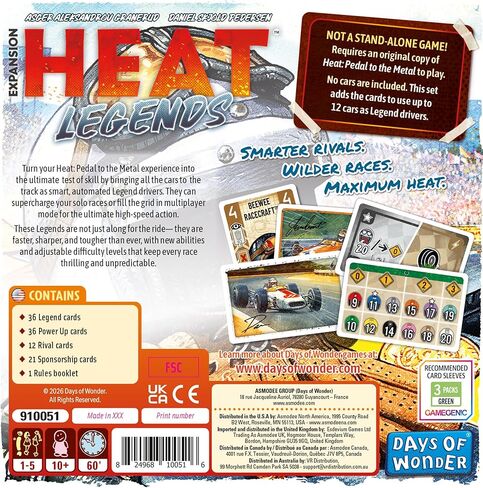 Asmodee Heat: Legends Board Game Expansion - 6 برامج تشغيل أوتوماتيكية جديدة للعب الفردي ومتعدد اللاعبين، متعة عائلية للأطفال والكبار، للأعمار من 10 سنوات فما فوق، 1-5 لاعبين، 60 دقيقة من اللعب in Kuwait