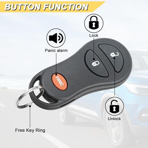 Vurkcy Key Fob Replacement for 1999-2002 Dodge Ram 1500 2500 3500/99 00 Dakota Durango/ 99-04 Grand Cherokee/ 99-01 Cherokee Car Keyless Entry Remote Control, GQ43VT9T, 3-Btn, 2Pcs in Kuwait