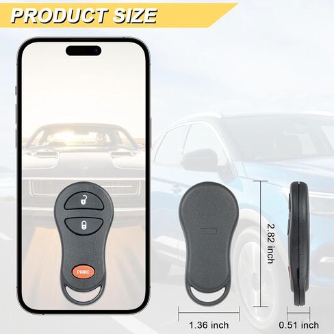 Vurkcy Key Fob Replacement for 1999-2002 Dodge Ram 1500 2500 3500/99 00 Dakota Durango/ 99-04 Grand Cherokee/ 99-01 Cherokee Car Keyless Entry Remote Control, GQ43VT9T, 3-Btn, 2Pcs in Kuwait