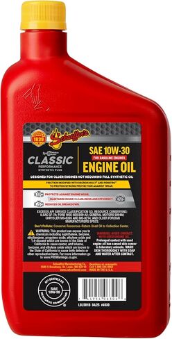 شركة شيفر للتصنيع 4030-012S زيت محرك SynShield Classic Performance Artificial Plus الذي يعمل بالبنزين 10W-30، زجاجة سعة 1 لتر in Kuwait