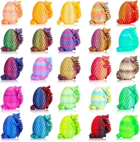 25 Pcs 3D Printed Dragon Eggs with Articulated Dragon Inside, 6.1" Magic Silk Rainbow Dragon Bulk Set, 2.2" Dragon Egg Collection, Unique Gradient Dragon Figurine, Desktop Stress Relief Toys Gifts in Saudi Arabia