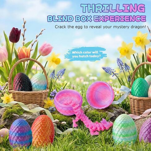 25 Pcs 3D Printed Dragon Eggs with Articulated Dragon Inside, 6.1" Magic Silk Rainbow Dragon Bulk Set, 2.2" Dragon Egg Collection, Unique Gradient Dragon Figurine, Desktop Stress Relief Toys Gifts in Saudi Arabia