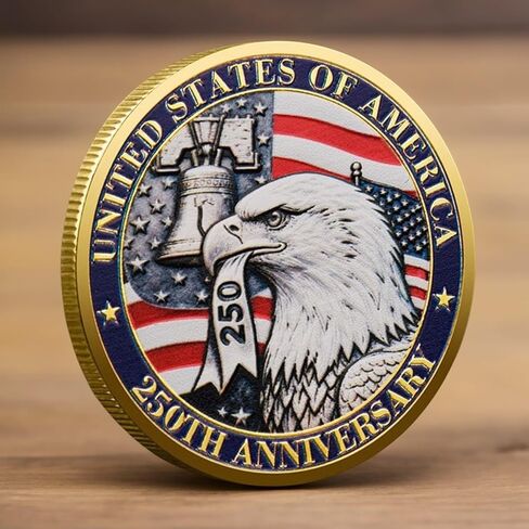 USA 250th Anniversary Commemorative Coin 1776-2026, Gold Plated American Independence Challenge Coin, Patriotic Collectible Souvenir Gift for Veterans & History Collectors, Non Legal Tender in Saudi Arabia