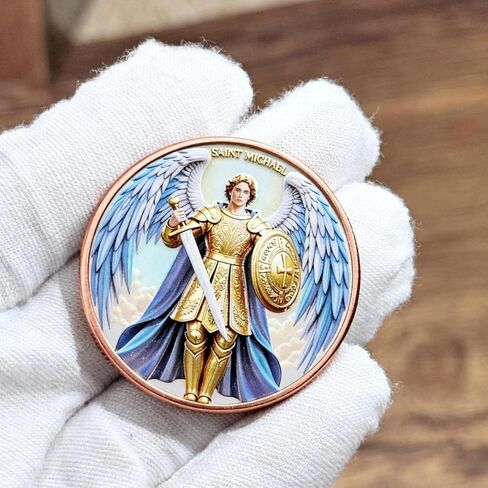Angel Prayer Token with Santa Michae Challenge Coin - Military Christian Coin for Protection, Bible Verse Gift for Police, Firefighter, Nurse, Army - Inspirational Pocket Reminder (Antique Bronze) in Saudi Arabia