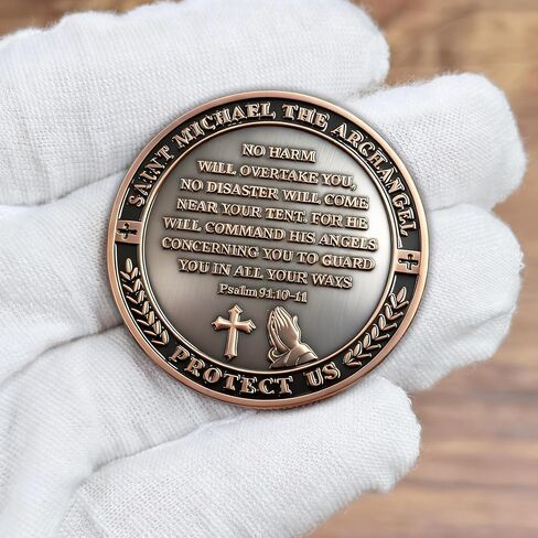 Angel Prayer Token with Santa Michae Challenge Coin - Military Christian Coin for Protection, Bible Verse Gift for Police, Firefighter, Nurse, Army - Inspirational Pocket Reminder (Antique Bronze) in Saudi Arabia