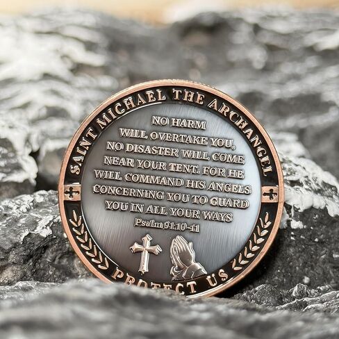 Angel Prayer Token with Santa Michae Challenge Coin - Military Christian Coin for Protection, Bible Verse Gift for Police, Firefighter, Nurse, Army - Inspirational Pocket Reminder (Antique Bronze) in Saudi Arabia