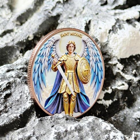 Angel Prayer Token with Santa Michae Challenge Coin - Military Christian Coin for Protection, Bible Verse Gift for Police, Firefighter, Nurse, Army - Inspirational Pocket Reminder (Antique Bronze) in Saudi Arabia