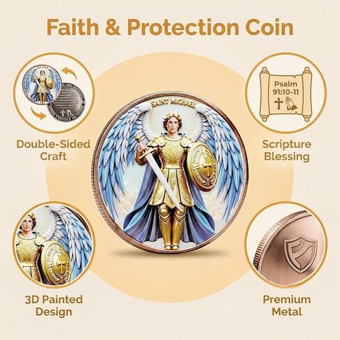 Angel Prayer Token with Santa Michae Challenge Coin - Military Christian Coin for Protection, Bible Verse Gift for Police, Firefighter, Nurse, Army - Inspirational Pocket Reminder (Antique Bronze) in Saudi Arabia