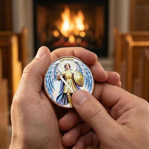 Angel Prayer Token with Santa Michae Challenge Coin - Military Christian Coin for Protection, Bible Verse Gift for Police, Firefighter, Nurse, Army - Inspirational Pocket Reminder (Antique Bronze) in Saudi Arabia