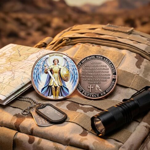 Angel Prayer Token with Santa Michae Challenge Coin - Military Christian Coin for Protection, Bible Verse Gift for Police, Firefighter, Nurse, Army - Inspirational Pocket Reminder (Antique Bronze) in Saudi Arabia