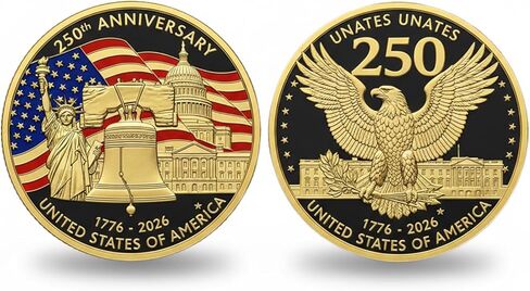 250th Anniversary Commemorative Coins - American Flag & Liberty Bell Design Collectible Coins, Durable Metal Anniversary Coins, America 250th Merchandise for Celebration & Gifting(1776-2026) in Saudi Arabia