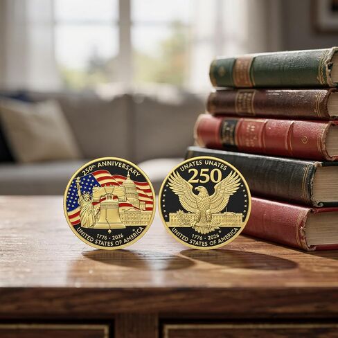250th Anniversary Commemorative Coins - American Flag & Liberty Bell Design Collectible Coins, Durable Metal Anniversary Coins, America 250th Merchandise for Celebration & Gifting(1776-2026) in Saudi Arabia