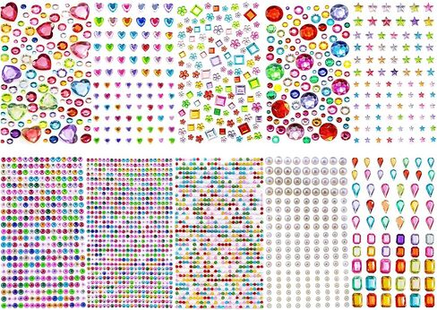 Gem Stickers Self Adhesive Gems for Crafts Acrylic Bling Rhinestones Assorted Shapes 10 Sheets with Pearl Stick DIY Jewels Craft Supplies Residue-Free & Long-Lasting Adhesion in Saudi Arabia