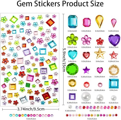 Gem Stickers Self Adhesive Gems for Crafts Acrylic Bling Rhinestones Assorted Shapes 10 Sheets with Pearl Stick DIY Jewels Craft Supplies Residue-Free & Long-Lasting Adhesion in Saudi Arabia