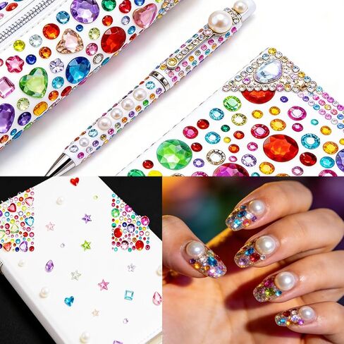 Gem Stickers Self Adhesive Gems for Crafts Acrylic Bling Rhinestones Assorted Shapes 10 Sheets with Pearl Stick DIY Jewels Craft Supplies Residue-Free & Long-Lasting Adhesion in Saudi Arabia