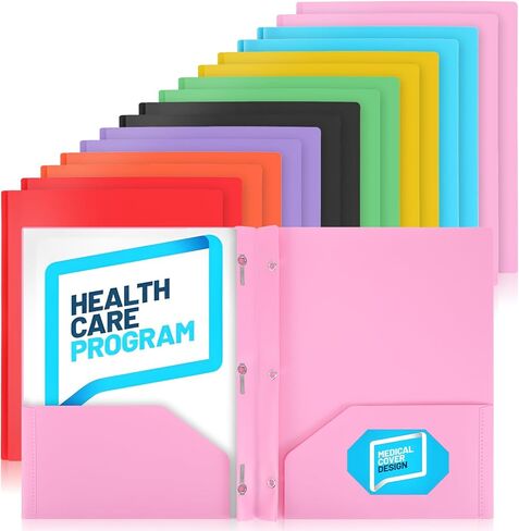 16 Pcs Plastic Folders with Pockets and Prongs, 2 Pocket Folders in 8 Colors, 11.5x9.4 Inch Heavy Duty Portfolio for Office, Files Documents in Kuwait