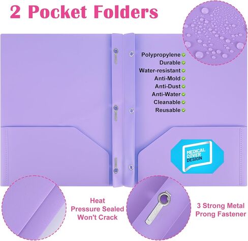16 Pcs Plastic Folders with Pockets and Prongs, 2 Pocket Folders in 8 Colors, 11.5x9.4 Inch Heavy Duty Portfolio for Office, Files Documents in Kuwait
