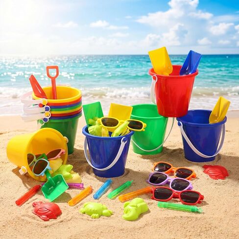 Realspring 24 Set End of Year Students Gift from Teacher Bulk Summer Beach Party Favors Preschool Kindergarten Graduation Gifts Kids Sand Bucket Shovel Sunglasses Sand Mold Bubble Wand for Birthday in Kuwait