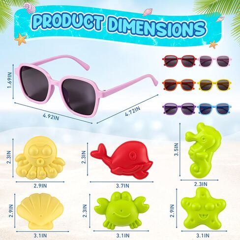Realspring 24 Set End of Year Students Gift from Teacher Bulk Summer Beach Party Favors Preschool Kindergarten Graduation Gifts Kids Sand Bucket Shovel Sunglasses Sand Mold Bubble Wand for Birthday in Kuwait