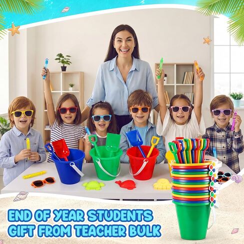 Realspring 24 Set End of Year Students Gift from Teacher Bulk Summer Beach Party Favors Preschool Kindergarten Graduation Gifts Kids Sand Bucket Shovel Sunglasses Sand Mold Bubble Wand for Birthday in Kuwait