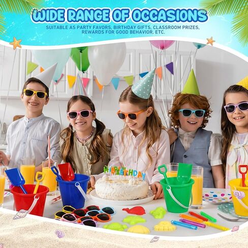 Realspring 24 Set End of Year Students Gift from Teacher Bulk Summer Beach Party Favors Preschool Kindergarten Graduation Gifts Kids Sand Bucket Shovel Sunglasses Sand Mold Bubble Wand for Birthday in Kuwait