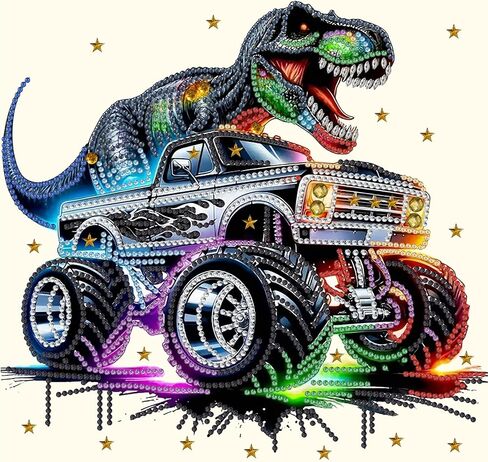 Shouruihua Special Shape Diamond Painting Kits for Beginner, Dinosaur Diamond Art Kits for Adults, 5D Dinosaur Truck Diamond Dots Art Kit, Animal Gem Art for Home Wall Decor Gift, 11.8x11.8 in in Saudi Arabia