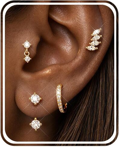 4 Pairs 14K Gold Stud Earrings for Women,Flat Back Earrings Dainty Small Gold Hoops Jewelry Cartilage Earrings for Women in Saudi Arabia