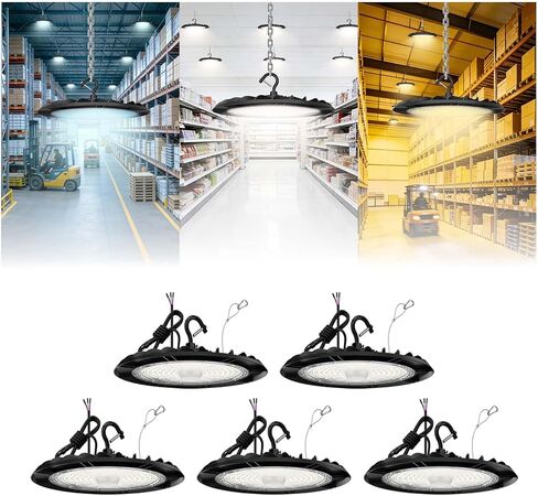 UFO LED High Bay Lights 200W/150W/100W 6000K/5000K/4000K Adjustable Dimmable Commercial Bay Lighting 100-277V Plug&Play for Warehouse, 5 Pack in Saudi Arabia