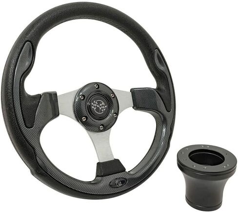 ULTIMATE GOLF CART CARBON FIBER STEERING WHEEL W/CHOICE OF BLACK OR CHROME ADAPTER FOR CLUB CAR PRECEDENT (2004 & UP) (BLACK) in Saudi Arabia