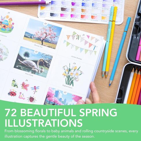 كتاب تلوين الربيع من شركة Castle Art Supplies | 72 رسمًا توضيحيًا لفصل الربيع برعاية فنانين مع دليل مرجعي للألوان | لا يوجد نزيف، ورق من فئة الفنان | حجم المناظر الطبيعية A4 | مجموعة مواسم in Kuwait