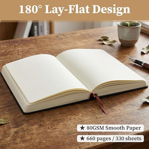 A5 Thick Sketchbook, 660 Pages Blank 80GSM Paper Lay-Flat Notebook, Soft Faux Leather Sketchbook for Drawing Charcoal Pencil, Inks Pen, Colored Pencil, Acrylic Marker, Oil Pastel in Saudi Arabia
