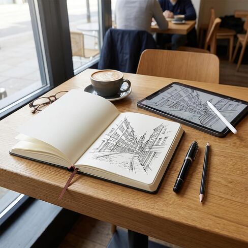 A5 Thick Sketchbook, 660 Pages Blank 80GSM Paper Lay-Flat Notebook, Soft Faux Leather Sketchbook for Drawing Charcoal Pencil, Inks Pen, Colored Pencil, Acrylic Marker, Oil Pastel in Saudi Arabia
