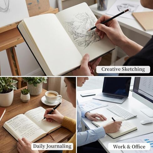 A5 Thick Sketchbook, 660 Pages Blank 80GSM Paper Lay-Flat Notebook, Soft Faux Leather Sketchbook for Drawing Charcoal Pencil, Inks Pen, Colored Pencil, Acrylic Marker, Oil Pastel in Saudi Arabia
