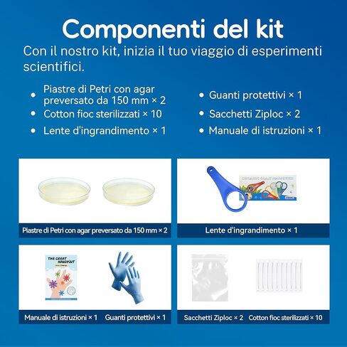 Bacteria Handprint Kit for Kids | 2 Giant 150mm Pre-Poured Agar Petri Dishes Science Fair Project | Microbiology Experiment Set with Magnifying Glass and Sterile Swabs | STEM Educational Gift in Saudi Arabia
