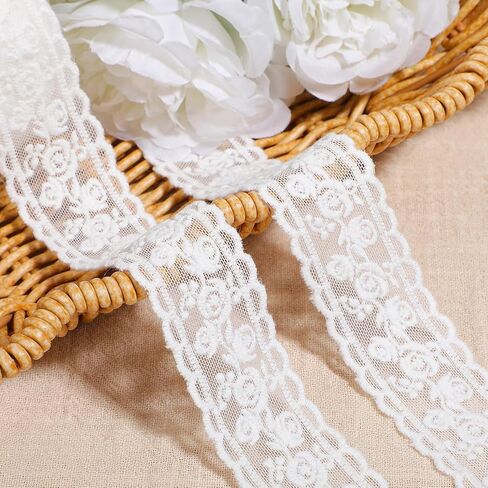 5 Yards White Lace Ribbon, 3cm Wide Cotton Lace Trim, Floral Embroidered Ribbon, Vintage White Laces Fabric, Decorative Trim for Sewing DIY Crafts Wedding Decor Home Decoration in Saudi Arabia