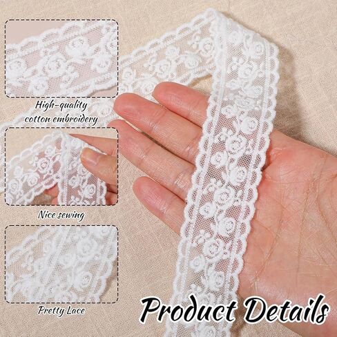 5 Yards White Lace Ribbon, 3cm Wide Cotton Lace Trim, Floral Embroidered Ribbon, Vintage White Laces Fabric, Decorative Trim for Sewing DIY Crafts Wedding Decor Home Decoration in Saudi Arabia