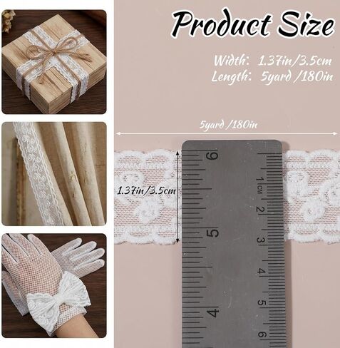 5 Yards White Lace Ribbon, 3cm Wide Cotton Lace Trim, Floral Embroidered Ribbon, Vintage White Laces Fabric, Decorative Trim for Sewing DIY Crafts Wedding Decor Home Decoration in Saudi Arabia