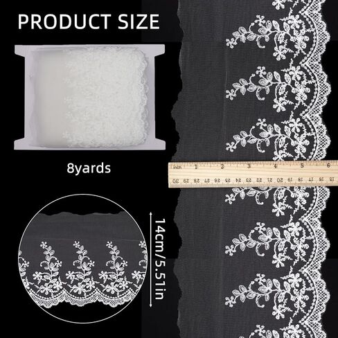 8 Yards 5.5 Inch Europe Rose Lace Ribbon for Crafts, Vintage Floral Lace Ribbons, Crochet Sewing Trimming for DIY Wrap Scrapbooking Bridal Shower Wedding Decor in Saudi Arabia