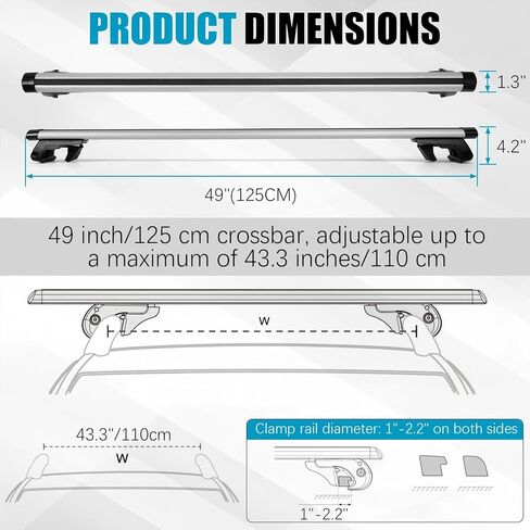 Universal 49inch / 125cm Roof Rack Cross Bars, 200lbs Lockable Aluminum Roof Rack Crossbars Storage Accessories, Roof Rack CrossBars for Bicycle, Kayak, Cargo, Cargo Carrier, Skiboard in Saudi Arabia