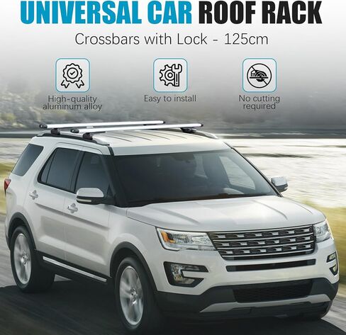 Universal 49inch / 125cm Roof Rack Cross Bars, 200lbs Lockable Aluminum Roof Rack Crossbars Storage Accessories, Roof Rack CrossBars for Bicycle, Kayak, Cargo, Cargo Carrier, Skiboard in Saudi Arabia